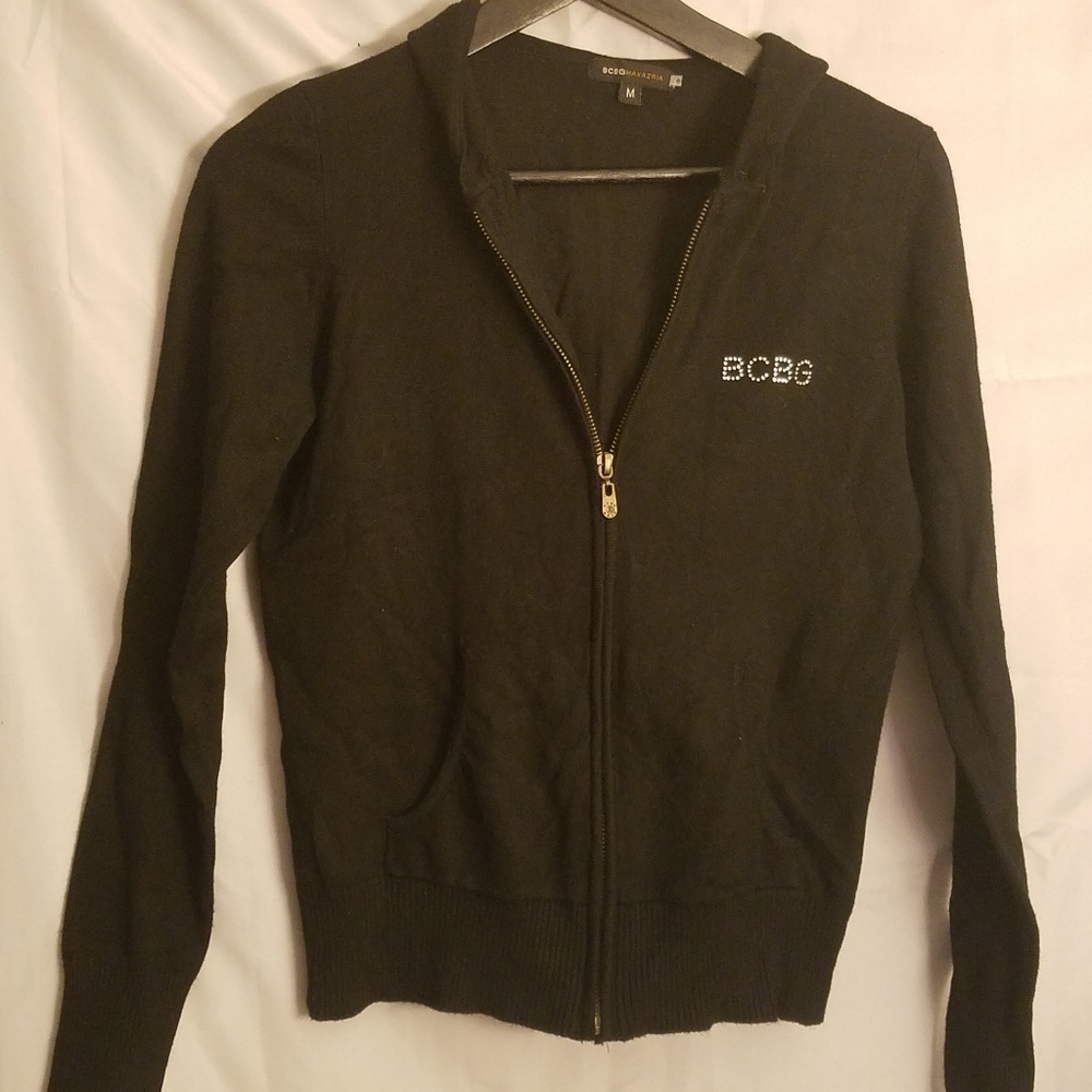 BCBG MaxAzria Hooded Zip Front Sweater